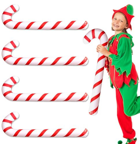 UILYNIU 4 Pcs Giant Inflatable Candy Cane Sticks, Plastic Candy Canes, Christmas Tree & Party Decorations (White, Red)