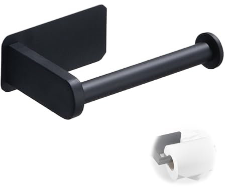 Toilet Roll Holder, 1Pcs Toilet Paper Holder Wall Mounted, Stainless Steel Toilet Paper Holder for Bathroom, Kitchen, Waterproof and Rust Resistant, No Drilling Required, Matt Black Finish