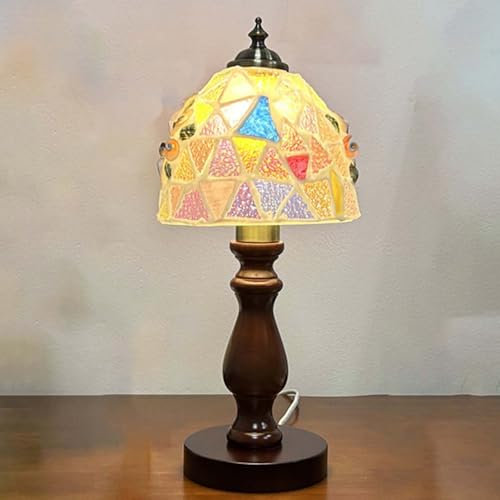 PASSHA Tischlampe Retro Tiffany-Stil Vintage Tischleuchte mit Kabel und Schalter Nachttischlampe 3 Farbtemperatur Retro Deko Lampe Bunt Glas Lampenschirme Leselampe für Schlafzimmer Wohnzimmer Büro,B