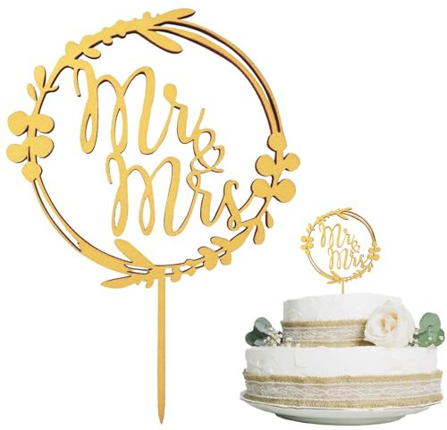 WOLMIK Cake Topper Hochzeit Holz, Tortendeko Hochzeit Mr & Mrs Torten Topper Hochzeitstorte Deko Tortenstecker für Wedding Größe 15 x 22cm