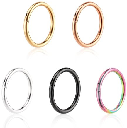 Yuanchu Nasenpiercing Ring, 5 Stück 8mm 316L Nasenring Septum Ringe Nostril Ringe Hoop Nase Ring Helix Ring Set Edelstahl Ohrring Body Schmuck für Damen Männer