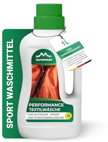 ALPENWERT Sportwaschmittel 1L [Made in Germany] für Funktionskleidung, Sportbekleidung & Outdoor-Textilien Spezialwaschmittel für Gore-Tex, Softshell & Skibekleidung Geruchsneutral & materialschonend