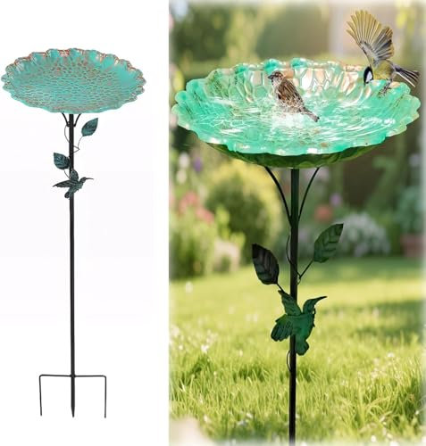 Metal Bird Bath for Garden,Vintage Freestanding Birdbaths Bowl,Free Standing Bird Feeder Bowl with 5 Prongs Base Stake,Detachable Decoration Spa Birdfeeder for Outdoors Garden Patio Yard Lawn (2-82CM)