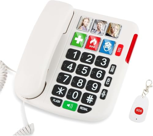 VOCA -Telefon mit großen Tasten für Senioren, CP121 verstärktes Telefon, Freisprecheinrichtung Lautsprecher, Hörgeräte-kompatibel, laute Lautstärke für Hörgeschädigte
