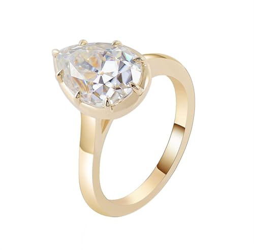 Wycian Damen Ringe Klassisch Freundschaftsringe In Gold Gelb 14K Gold Moissanit Poliert mit 1 Ct Tropfenförmigem Moissanit Größe 49 (15.6) Elegant für Tante Geburtstag Personalisierbar