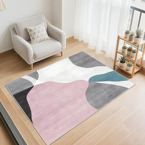 Kunsen Tableau Decoration Tapis Non Slip 80x160cm ， Rose Gris Design Moderne et Minimaliste pour l'entrée du Couloir du Salon