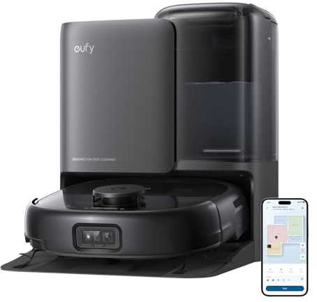 eufy E25 Omni Robot Vacuum Cleaner with Mop, HydroJet System, 20,000 Pa Turbo Powerful Suction, Zero Tangling, Corner-to-Edge Deep Cleaning and Mop Lifting, with Auto All-In-One Station (Renewed)