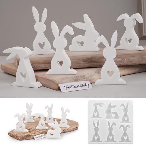 6 Stück Mini Silikonformen Gießformen Ostern, Osterhase Silikonform Hase Frühling, Silikon Gießformen Gips Ostern Giessform (A)