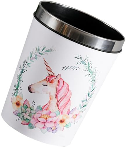 OSOLADY 12l Unicorn Trash Bin with Lid, Cartoon Wastebasket for ’ Bedroom and Home, Floral Unicorn Design Household Garbage Can for Living Room and Bathroom Organization