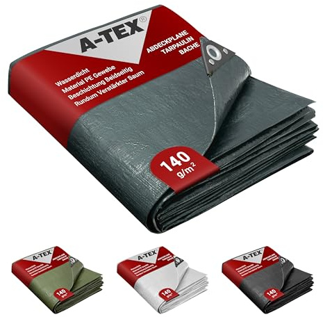 A-TEX® Abdeckplane 140 g/m² (Grau, 2 x 3 m) | Verschiedene Stärken, Größen und Farben wählbar | Plane mit Ösen | Gewebeplane Gartenplane Zelt Holzplane | wasserdicht | reißfest | UV-stabilisiert