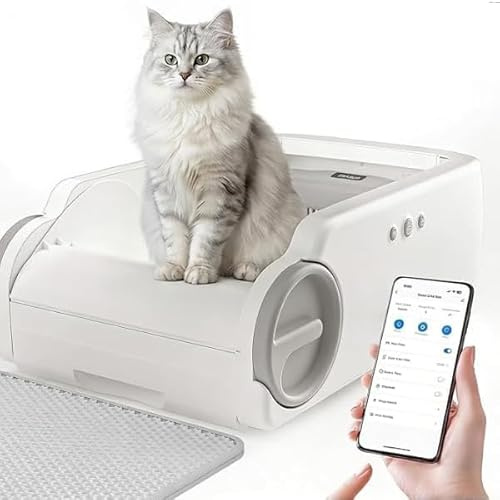 Aculya Life Selbstreinigendes Katzenklo, offene automatische Katzentoilette – Selbstreinigender Roboter für große Katzen, mit Sicherheitssensoren & App-Steuerung