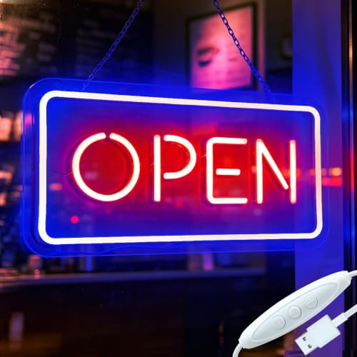 Open Neon Sign 16.5x7.8 Dimmable Led Open Sign for Business Restaurant Bar Coffee Shop Restaurant Salon Hotel Store Window Glass Door Decor