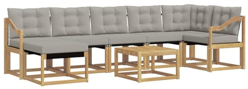 vidaXL Outdoor-Sofagarnitur mit Kissen 8 pcs Weiß und Hellgrau, Moderne Minimalistische Gartenlounge, Robuste wetterfeste Möbel, Bequeme Texilene Couch, Sitzplatz für den Garten