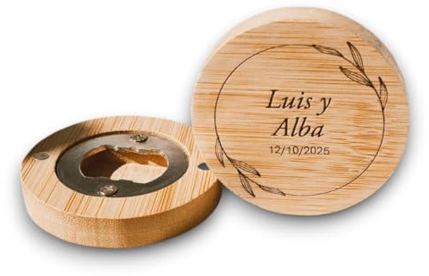 Sensalea - Abridor Personalizado Boda de Madera – Pack de 15 Abrebotellas Magnéticos para Invitados – Detalle Original y Recuerdo de Boda Personalizado