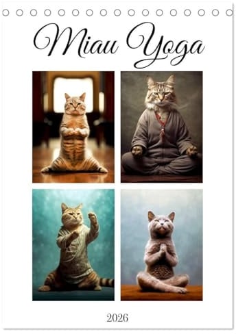 Miau Yoga (Tischkalender 2026 DIN A5 hoch), CALVENDO Monatskalender: Tauchen Sie ein in ein Jahr voller katzenartiger Gelassenheit und Perfektion mit ... Katzen Posen einnehmen. (CALVENDO Tiere)