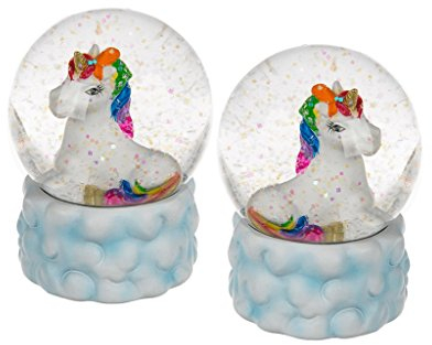Schöne Regenbogen-Einhorn-Schneekugel auf hübschem Wolkensockel
