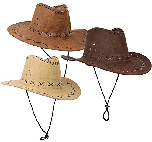 com-four® 3x Cowboyhut für Erwachsene in 3 Farben - Kostüm-Zubehör für Fasching, Karneval, Halloween, Mottoparty - Western-Kopfbedeckung mit Kinnband (03 Stück - Cowboy)