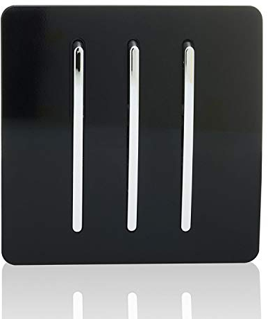 Trendi 3 Gang 2 way 240V Screwless Raised Front Plate Plastic Artistic Modern Glossy 10 Amp Chrome Rocker Triple Electrical Wall Light Switch Piano Black - ART-SS6BK