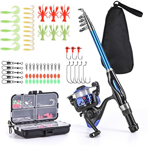 Leo Light Weight Kids Fishing Pole Telescopic Fishing Rod and Reel Combos with Full Kits Lure Case and Carry Bag for Youth Fishing and Beginner 130CM (Rod and Reel Combos with Full Kits and Carry Bag)