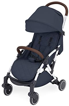 Ickle Bubba Globe Kinderwagen | Ultrakompakter Reisekinderwagen | von Geburt bis 3 Jahre | UPF 50 Verdeck, Regenschutz | Jeansblau auf silbernem Rahmen