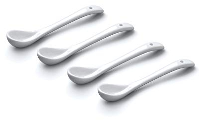 WM Bartleet & Sons 1750 TSET152 Set of 4 Small Traditional Porcelain Salt, Condiment and Spice Spoons (10cm) – White
