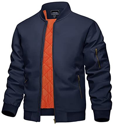 KEFITEVD Hommes Automne Baseball Thermal Veste Cargo Printemps Coton Blouson Militaire Veste avec Poches à Fermeture Éclair - Bleu Marine - 3XL/étiquette taille 4XL