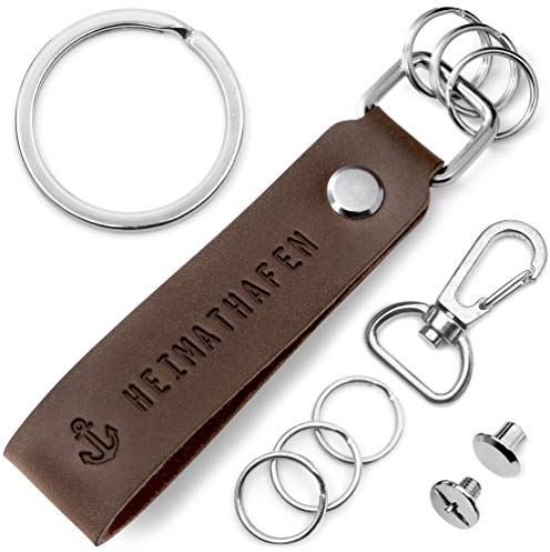 FABACH Leder Schlüsselanhänger mit wechselbarem Schlüsselring in Geschenkbox - Haus Schlüssel Anhänger für Schlüsselbund der Wohnung und Hausschlüssel - Heimathafen