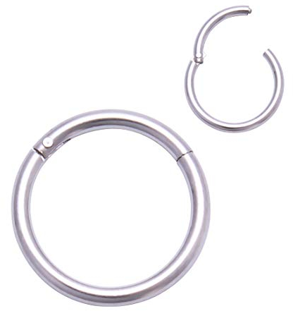 4youquality Surgical Steel Nose Ring Septum Clicker Hinge Segment Ear Helix Tragus Ring Hoop Nose Rings (Silver, Size 1.0 * 8mm Medium)