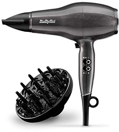 BaByliss D6490DE - Secador De Pelo Platinum Diamond 2300, Motor AC Profesional, Control Súper Iónico, 3 Temperaturas, 2 velocidades, Aire frío, Incluye Boquilla y Difusor profesional