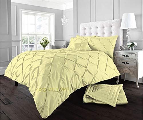 EXQUIZIT HOME Duvet Quilt Cover Pin Tuck Pinch Pleat Alexander Alford Reversible Diamond Bedding Set With Matching Pillowcase Lemon Double 200cm x 200cm Approximate