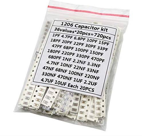 Shuxiang-Kondensatoren 36Values, 720pcs, 1PF-10UF, elektronischer Kondensatorsatz, 1206, SMD, Keramikkondensator-Sortiments-Kit, 22pf / 47PF / 22NF / 100NF / 2.2UF / 4.7UF Hochwertige Kondensatoren