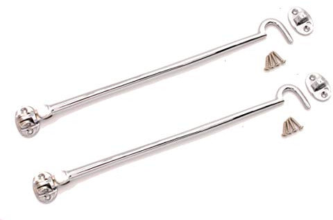 Infinity Decor 12 inch 300mm Brass Cabin Hook & Eye Silent Door Swivel/Catch/Latch/Lock for Window, Garden, Garage Gate in Polished Chrome for Internal & External use- Pack of 2