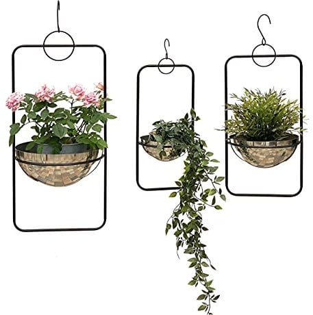 DanDiBo Blumenampel Innen Metall Wand Hängepflanzen 96083 3er Set mit Topf Silber Pflanzenhänger Blumenhänger Topfhänger Blumen Blumentopfhänger Hängetopf