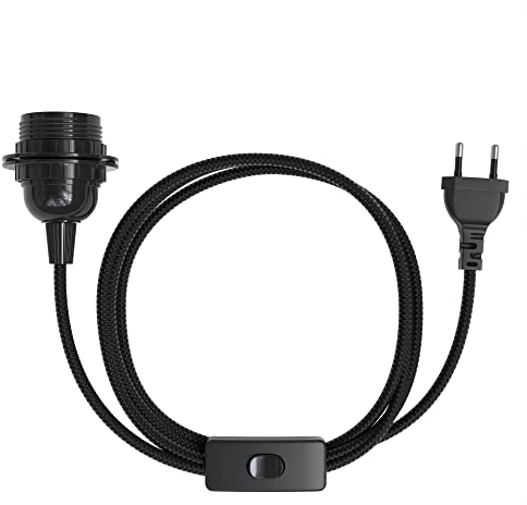 EAZY CASE - Lampenfassung E27 mit Kabel aus Stoff [MIT SCHALTER] - Fassung E27 mit Kabel - Lampenfassung mit Schalter - Lampenkabel mit Fassung - Glühbirne mit Kabel - DIY Lampenfassung mit Stecker