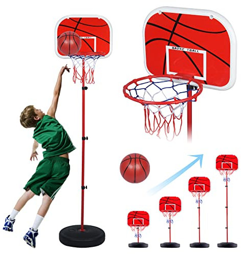 Aro de Baloncesto para Niños de 0 a 12 Años, Juguete de Baloncesto Portátil Ajustable de 49-150 CM con 2 Bolas, Red y Bomba