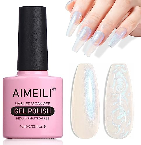AIMEILI Vernis à Ongles Brillant Perle Gel, Nacré avec Fil Shell Glitter Gel Vernis Semi Permanent Soak Off UV LED Gel Nail Polish - (167) 10ml