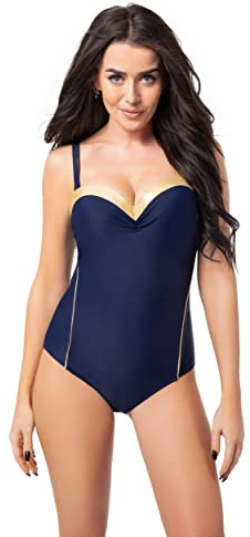 Selente My Secret K8093 Costume Mare/Piscina Intero Donna con Ferretti Taglie Forti, Blu/Oro, 52