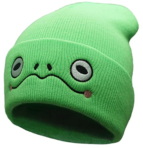 Wellcalmly Niedliche Beanie Frosch Beanie Tier Strickmützen Lustige Beanie Mütze Winter Skifahren Slouchy Warm Cap Weiche Kopfbedeckung, Grün , Einheitsgr��e