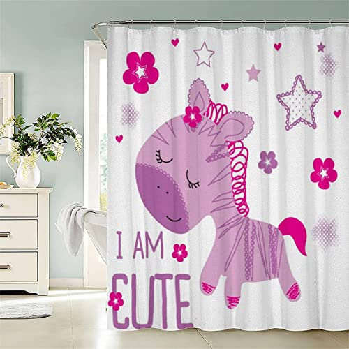 AASIRA Duschvorhang 240x200 Cartoon-Zebra Anti-Schimmel Wasserdichter Extra Langer Duschvorhänge mit 12 Duschvorhangringen Süßes Lila 3D Motiv Bad Vorhäng für Badewanne Badezimmer