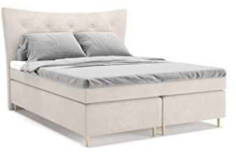 PANDA MÖBEL Colorado Boxspringbett 160 x 200 cm Doppelbett mit hochwertiger Pocket-Matratze und Topper, Polsterbett, Bett, Bettgestell, Stilvoll, Schlafzimmer, Modern (Grau, 160 x 200 cm)