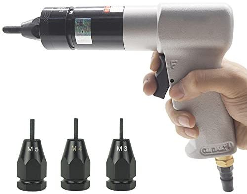 Pneumatic Rivet Nut Gun Pull Nut Automatic Air Riveter Nut Pull Setter Tool with Nut Chuck 5Mm Inlet Port Adjustable Speed Pull Rivnut Gun Pneumatic Riveting Tool Kit,M3 M4 M5