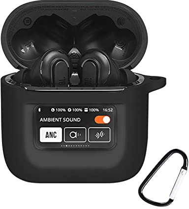 SEIAIYG Case for JBL Tour Pro 2, Lightweight Soft Silicone Shockproof Earphone Protective Case Cover with Carabiner for JBL Tour Pro 2 (Black)