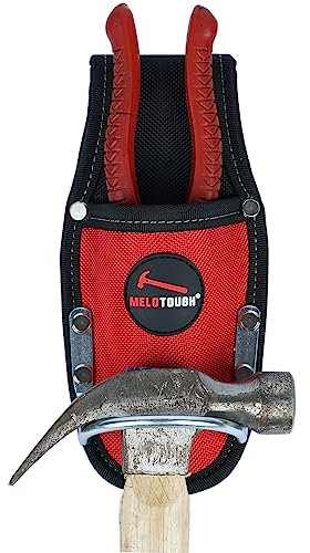 MELOTOUGH Fondina porta attrezzi e porta martello in acciaio resistente, per cintura degli attrezzi, organizer da lavoro, tasca resistente e compatta, per edilizia, elettricista (rosso)