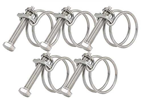 Abrazaderas de manguera de doble alambre de 28-32 mm, 201 clips de manguera de acero inoxidable, cierre universal de tubo de fontanería ajustable (paquete de 5)