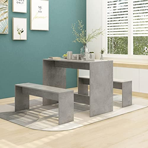 JUNZAI Juego de Comedor 3 Piezas, Conjunto Mesa Y Sillas Comedor, Mueble De Cocina, Conjunto Mesa Y Sillas Cocina, Mesa Cocina con Sillas, aglomerado Gris hormigón
