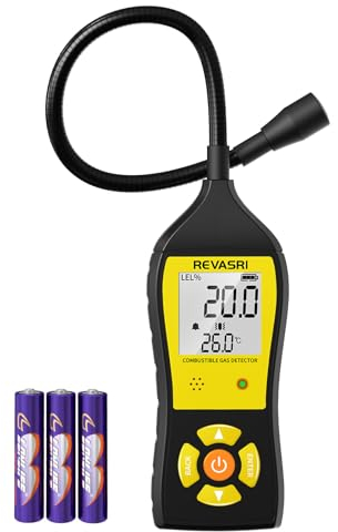REVASRI Detector de fugas de gas portátil para gas natural, GNL, GLP con alarma audible, visual y de vibración, pantalla de concentración de gas en tiempo real, detector de fugas de gas combustible