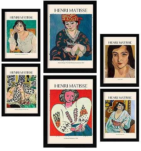 Nacnic Poster 6 set of Henri Matisse Sammlung von Kunstwerken, Dekorative Bilder für Ihr Wohnzimmer, Schlafzimmer, Zuhause. Wandkunst-Drucke. A4 and A3