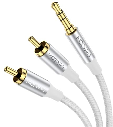 MOSWAG Cavo Audio da 3,5mm Maschio a 2RCA Audio Stereo Hi-Fi Cavo Sdoppiatore RCA Y Sdoppiatore Guscio Metallico Compatibile con Altoparlanti per Smartphone Tablet HDTV Lettore MP3