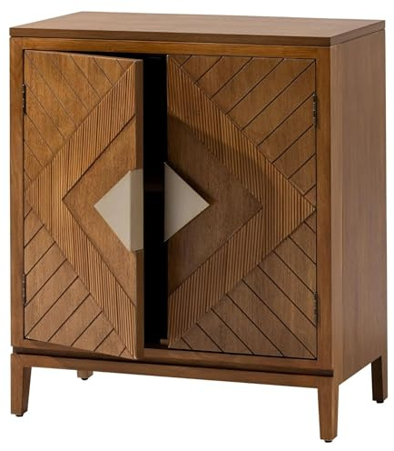 COZAYH 2 Door Accent Cabinet, Wood Sideboard Storage Furniture with Modern Geometric Design, Freestanding Home and Kitchen Cabinet, Brown/Gold