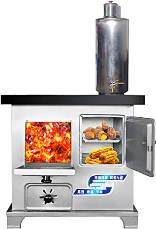YYUINU Multifunktionaler Kohleofen Brennholz,energiesparender Holzofen mit 16-Liter-Warmwasserspeicher und Backofen mit großem Fassungsvermögen, rauchfreier Kochherd und Heizofen,B